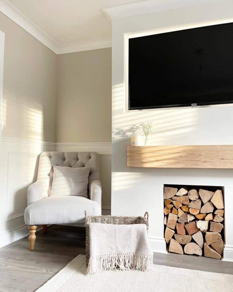 Chopped Wood Fills a Fireplace