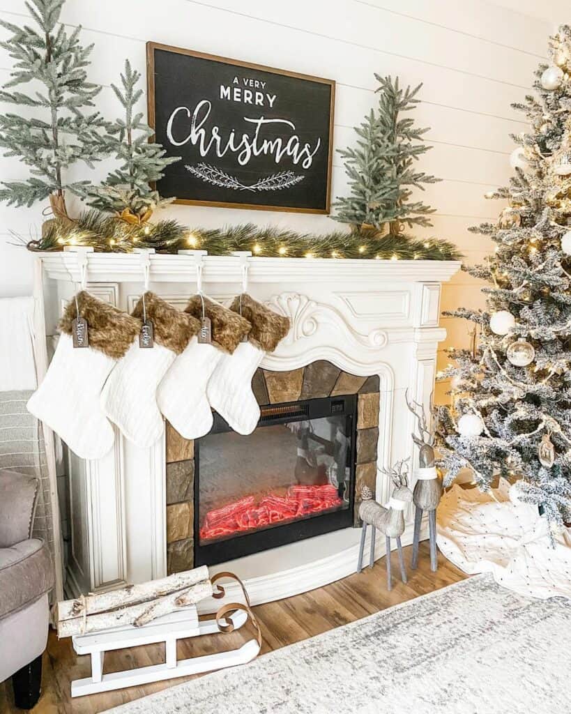 Christmas Trees Across a Fireplace Mantel