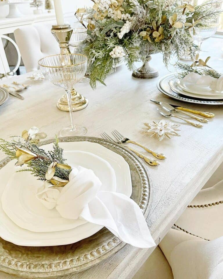 Classy White Christmas-themed Dinner Setting