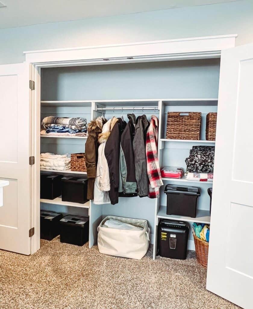 Closet Shelving Ideas With Rattan Storage Basket