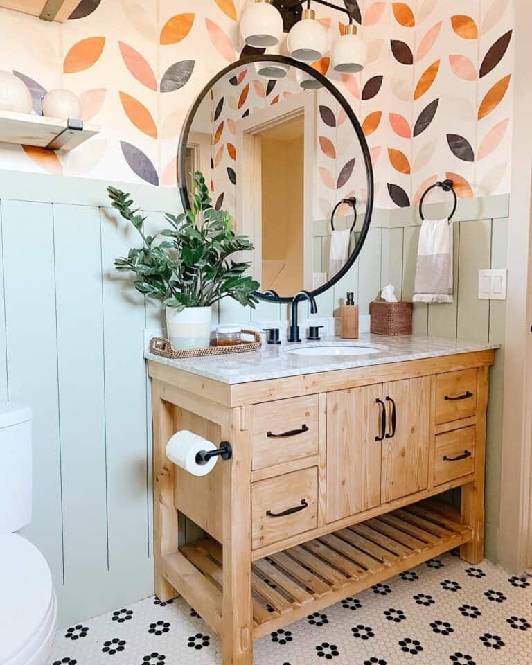 Colorful Wallpaper Complements a Vanity