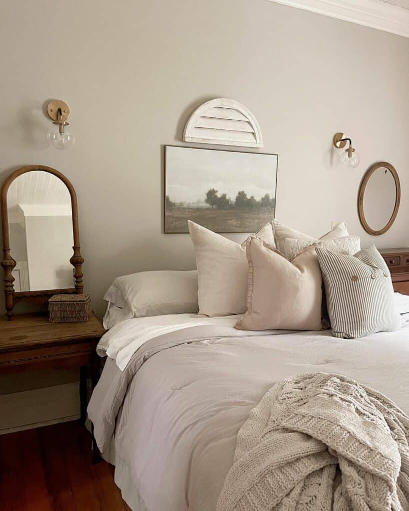 Contemporary Bedroom With Framed Mirrors