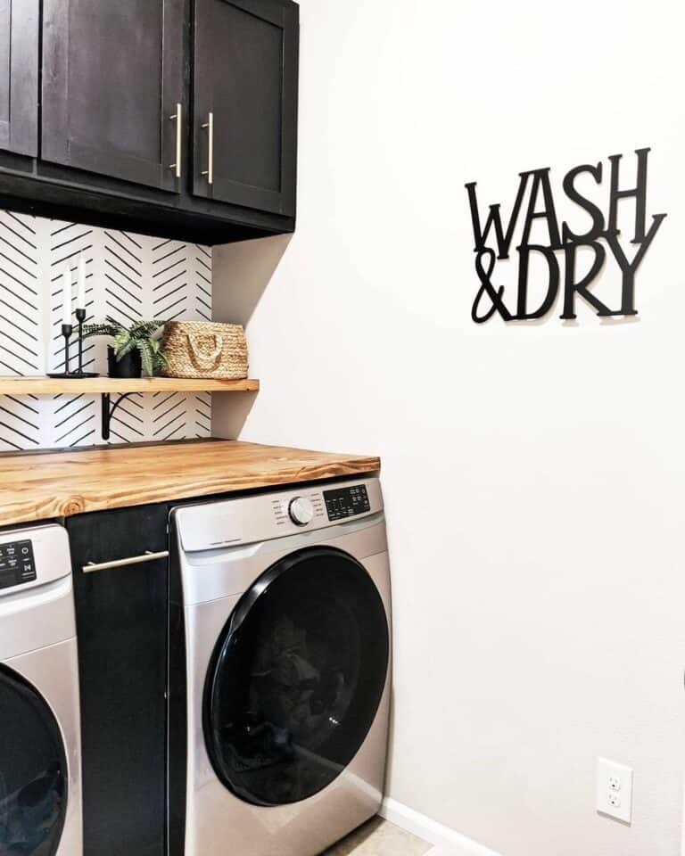 Contrasting Laundry Room With Patterned Wallpaper - Soul & Lane