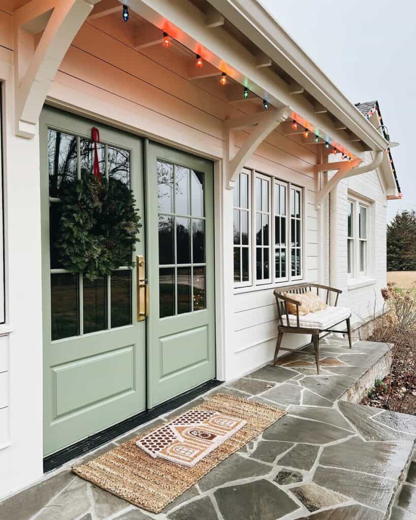 Cottage Christmas Aesthetic With Green Wreath