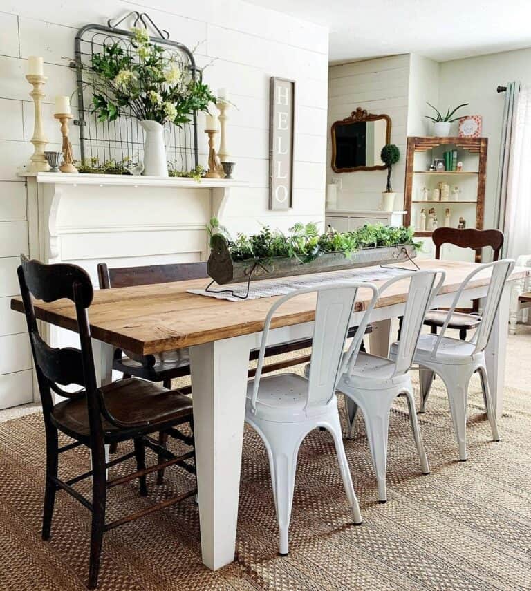 Cottage Dining Room With Shiplap Walls