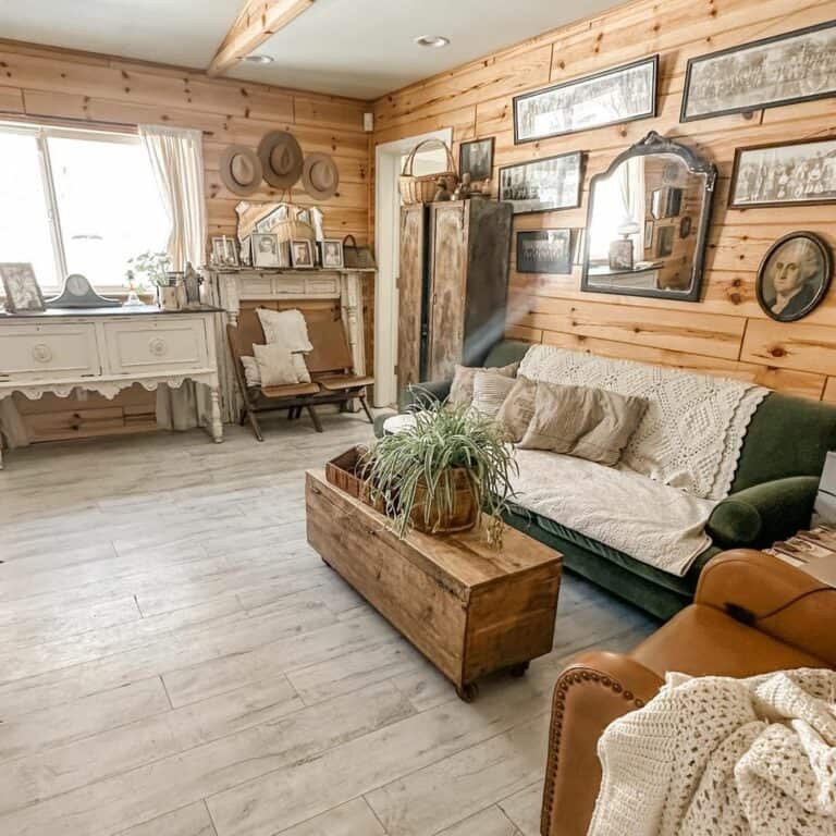 Cottage Farmhouse Living Room With Green Sofa