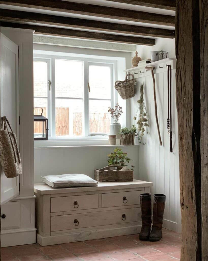 Cottage Mudroom With Terracotta Floor Tiles