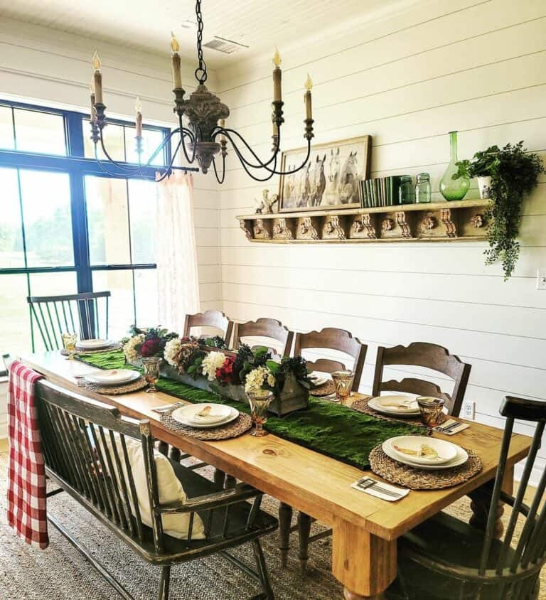 Country Dining Room With Vintage Chandelier