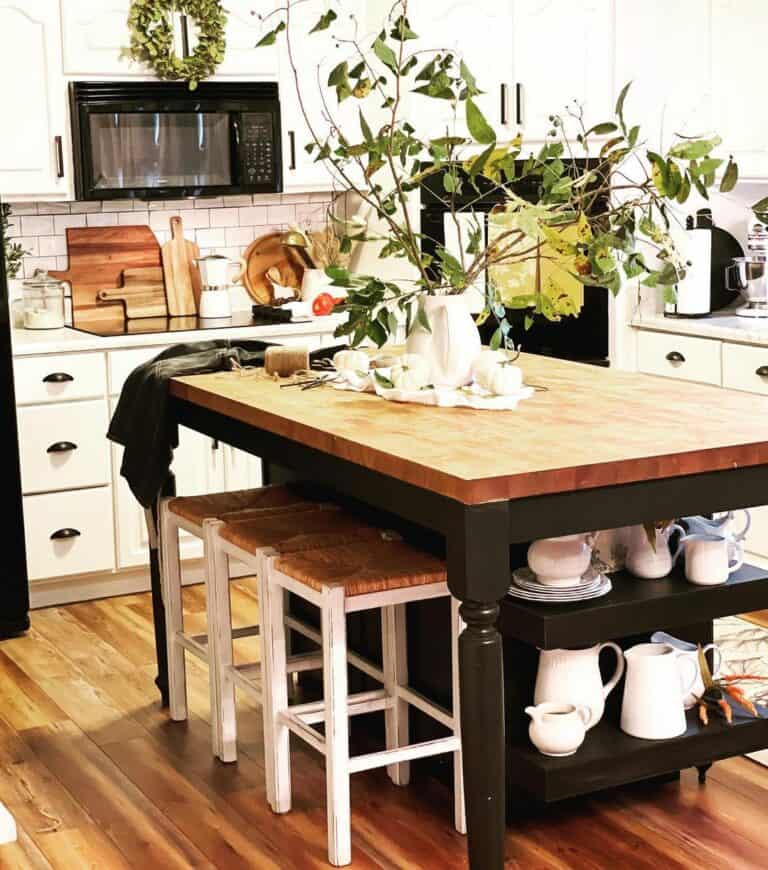 Cozy Farmhouse Kitchen With Natural Wood Island