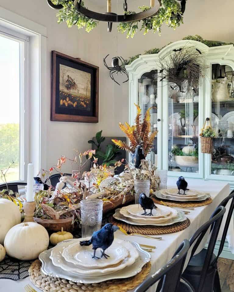 Crow Placesetting with Skeleton Centerpiece