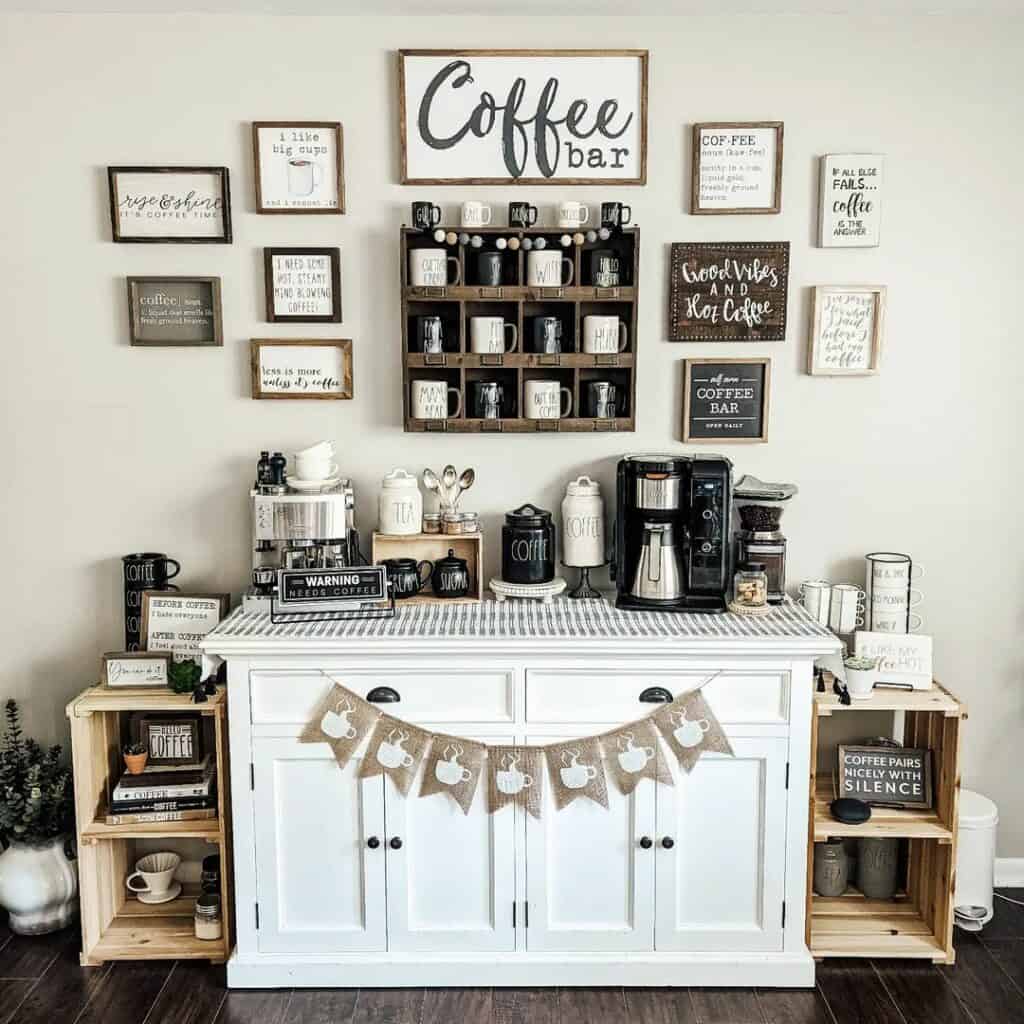 DIY Home Coffee Bar With Oak Cube Shelving