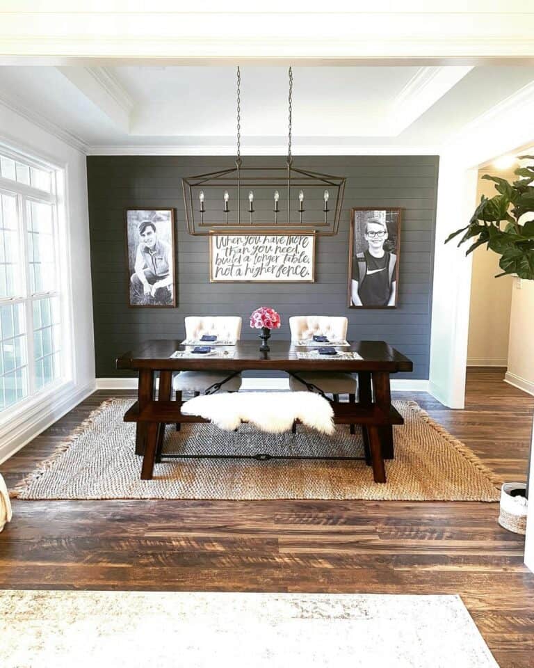 Dark Gray Shiplap Wall in Farmhouse Dining Room