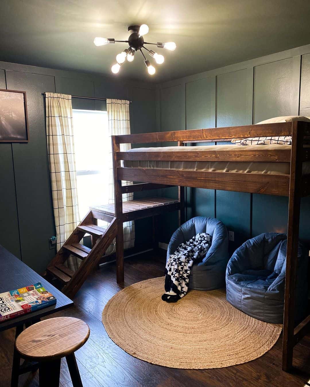 Dark Olive Walls and Oak Bed in Bedroom - Soul & Lane