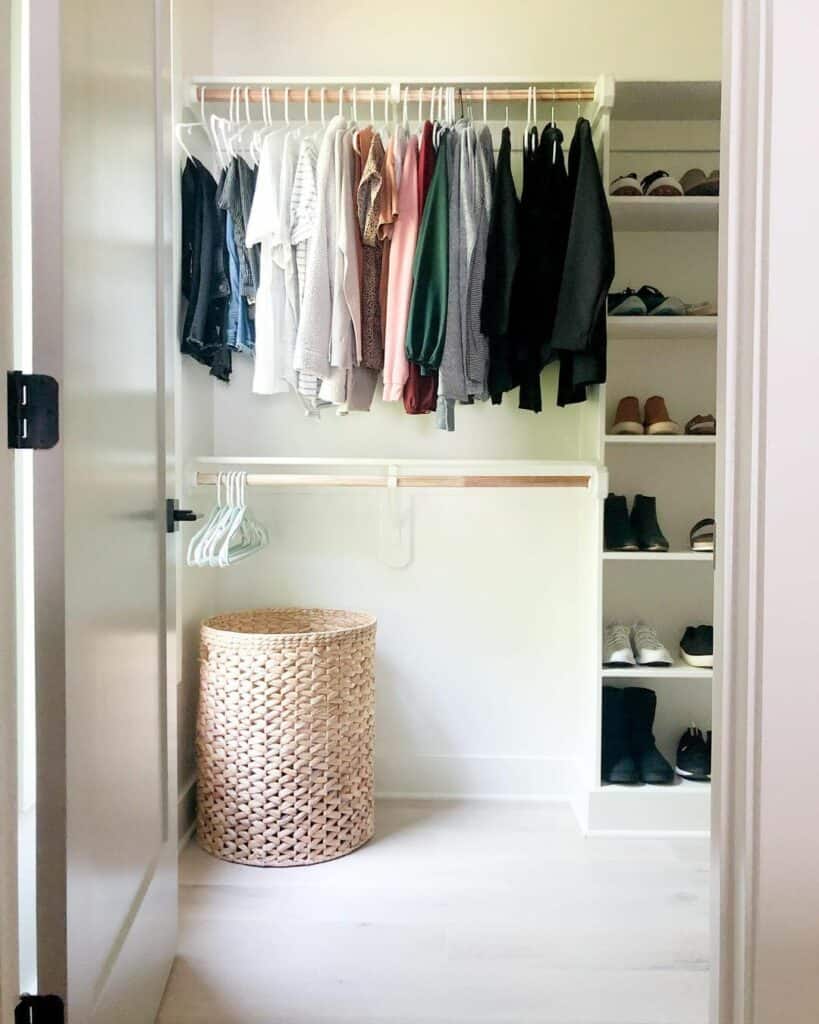 Decluttered Closet With Hangers and Shelves for Shoes