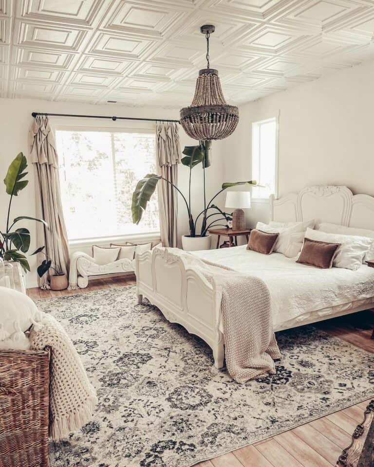 Elegant Brown Bedroom With Decorative Rug