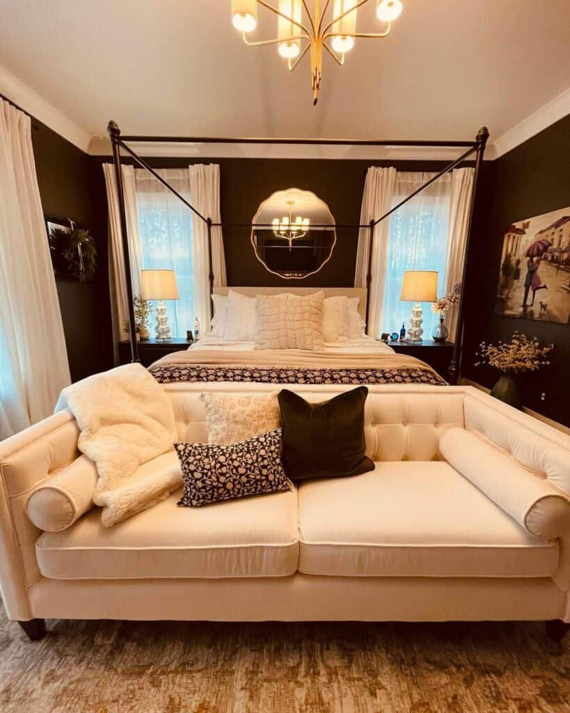 Elegant Brown Bedroom With Upholstered Sofa