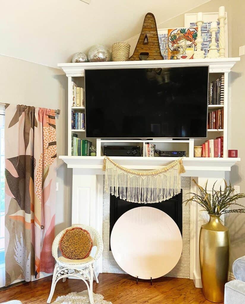 Entertainment Console Built Over a Fireplace