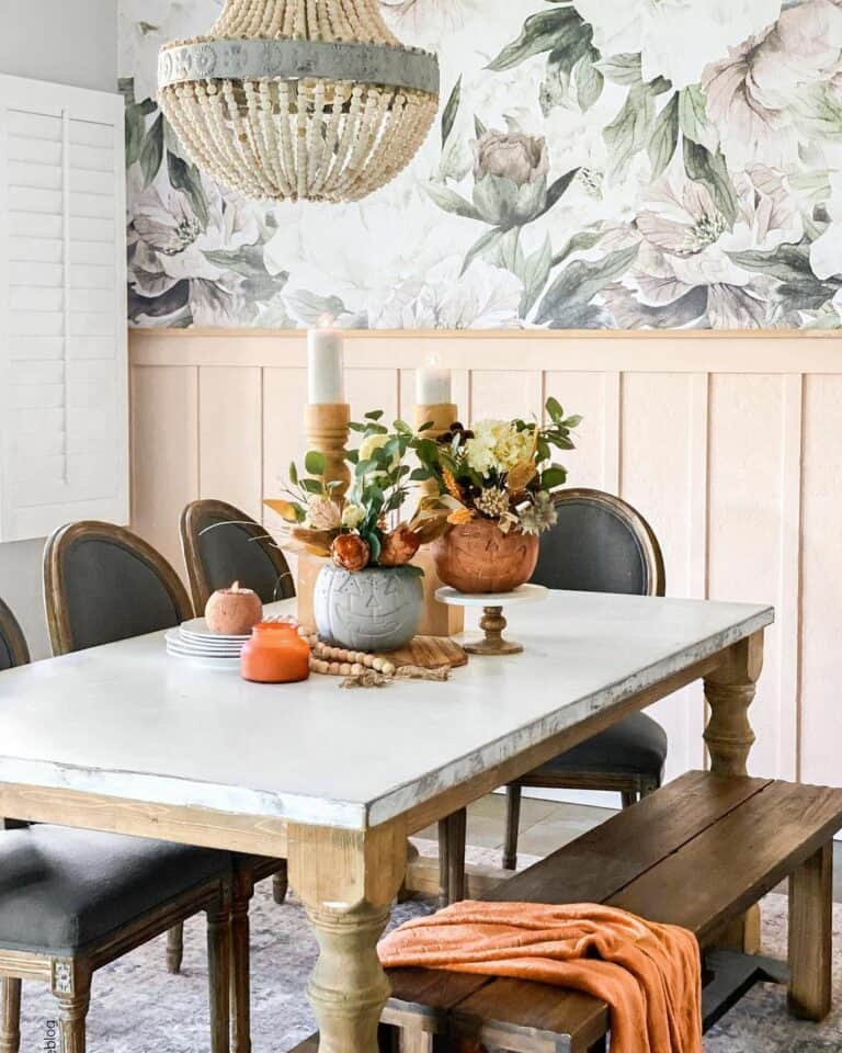 Fall-themed Dining Room Wallpaper Accent Wall