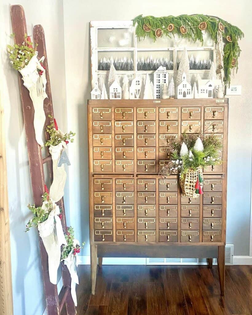Farmhouse Corner With Christmas-themed Décor