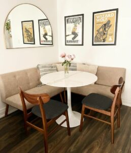 Farmhouse Dining Nook With Beige Banquette