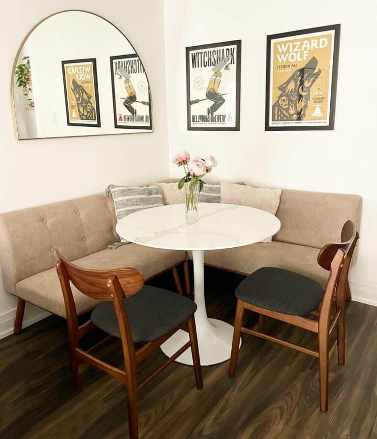 Farmhouse Dining Nook With Beige Banquette