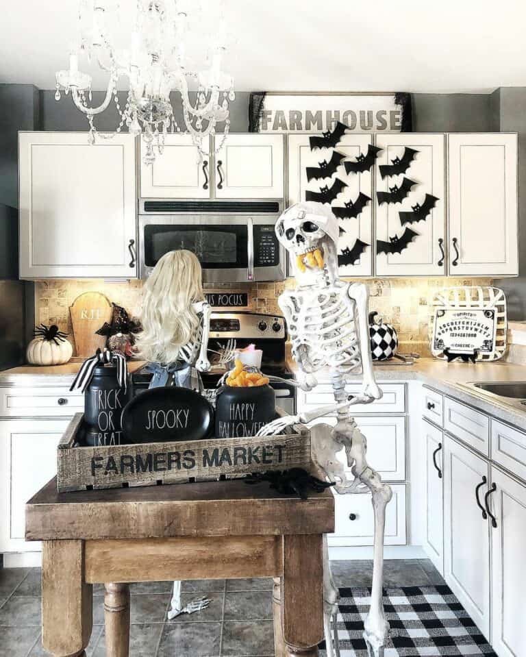 Farmhouse Kitchen With Mr. and Mrs. Skeleton