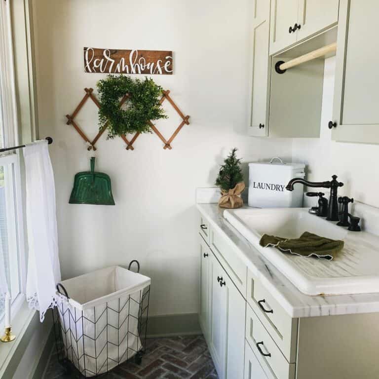 Farmhouse Laundry Room With Black Accents