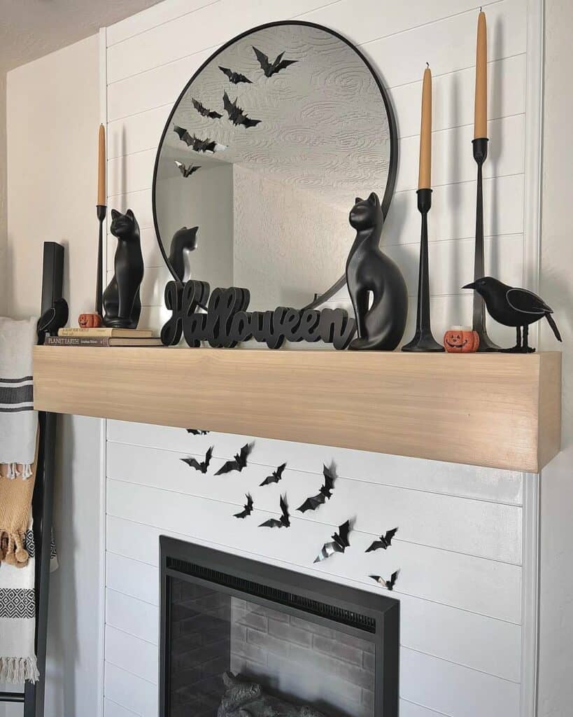 Farmhouse Living Room With Halloween Black Cat