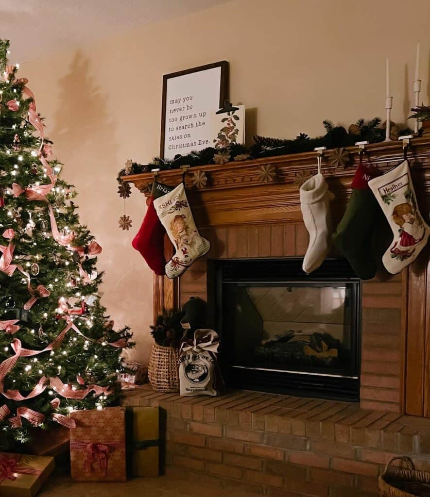 Farmhouse Living Room With Illuminated Christmas Tree