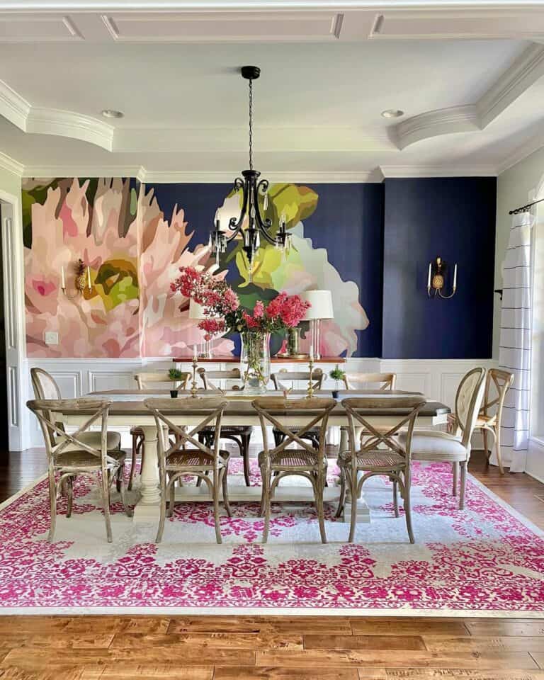 Floral Dining Room Wallpaper Accent Wall