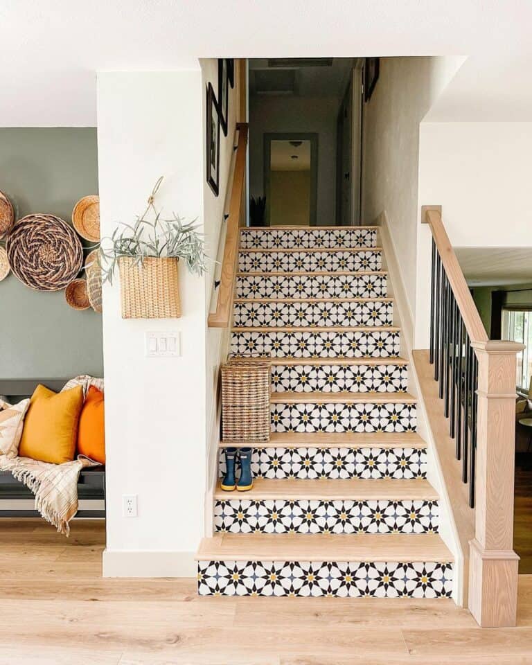Fun Wallpaper Applied to Staircase Risers