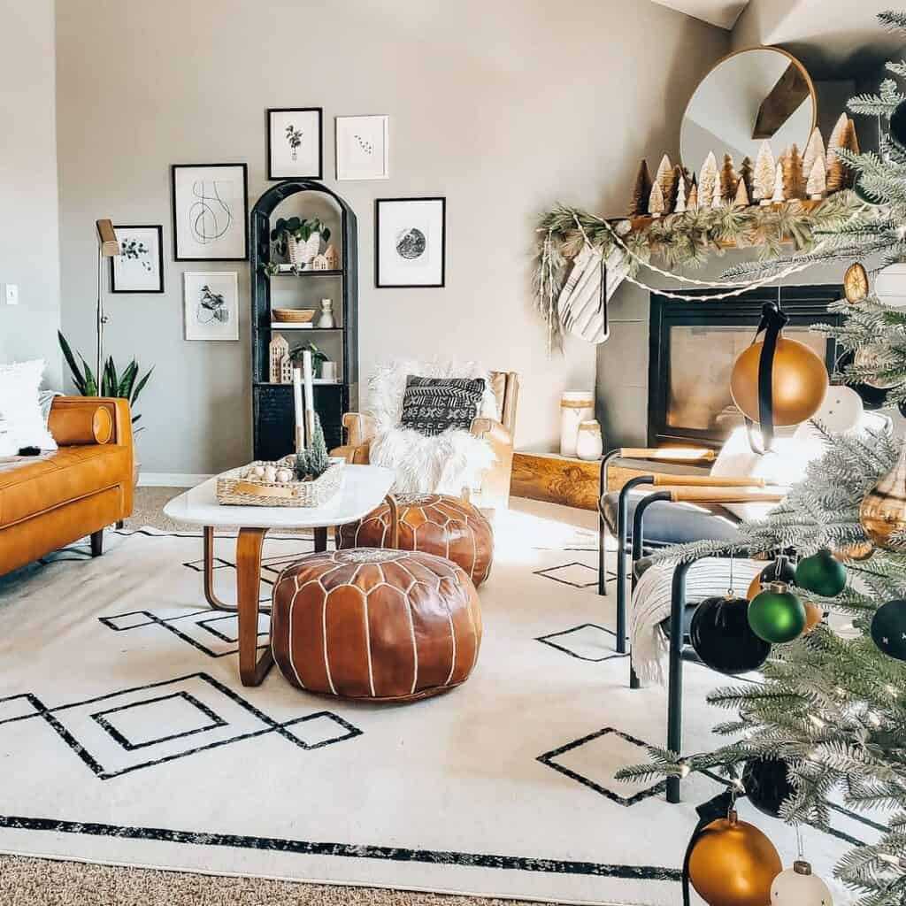 Gold and White Living Room Christmas Décor