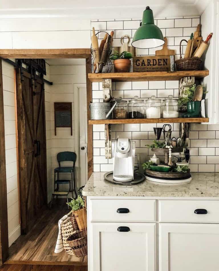 Granite Countertop and Subway Tiles in Coffee Station