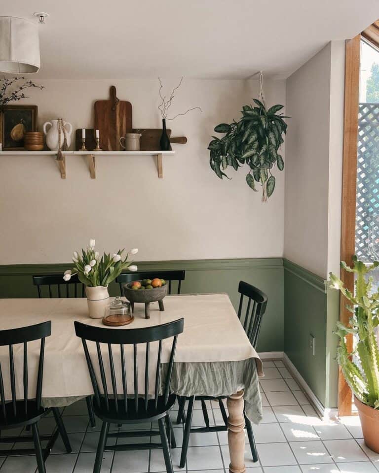 Green Wainscoting and White Upper Walls