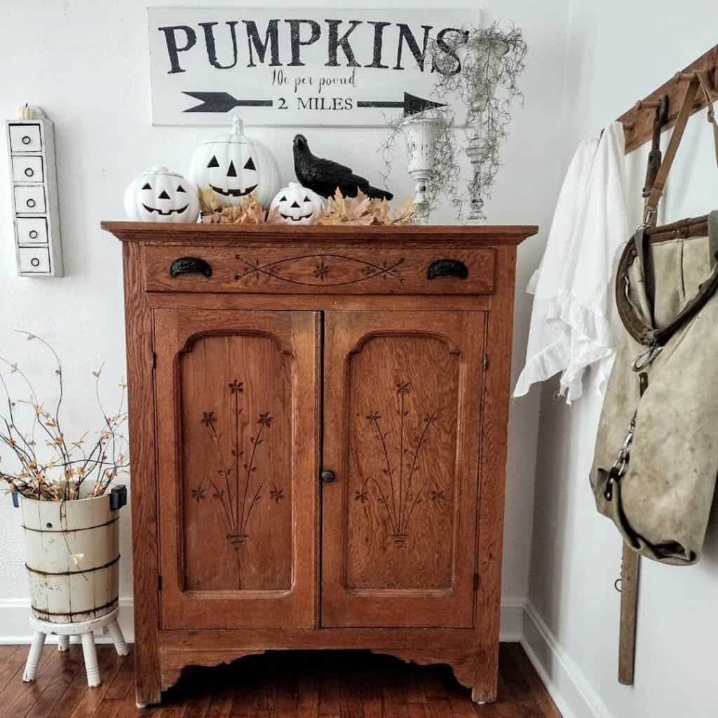 Halloween Décor on Wooden Cabinet