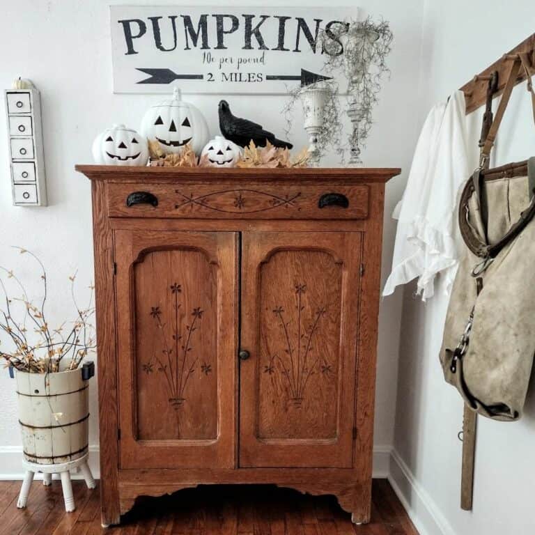 Halloween Décor on Wooden Cabinet