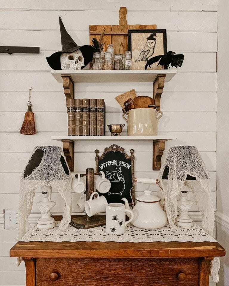 Halloween Home Coffee Bar With White Shiplap Walls