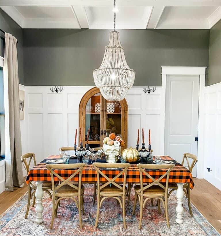 Halloween Tablescape in Gray and White Dining Space