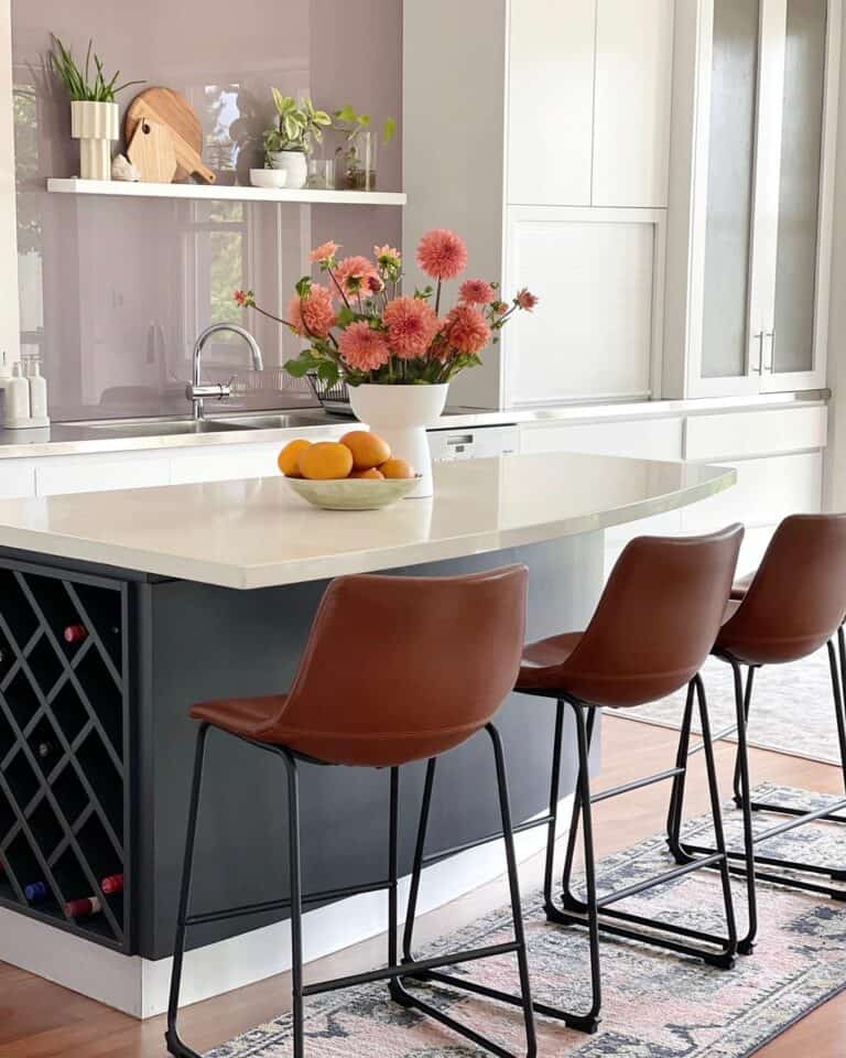 Home Bar With White Countertop and Bar Stools