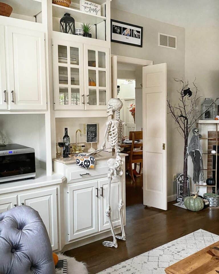 Home Bar for Farmhouse Kitchen With Life-size Skeleton