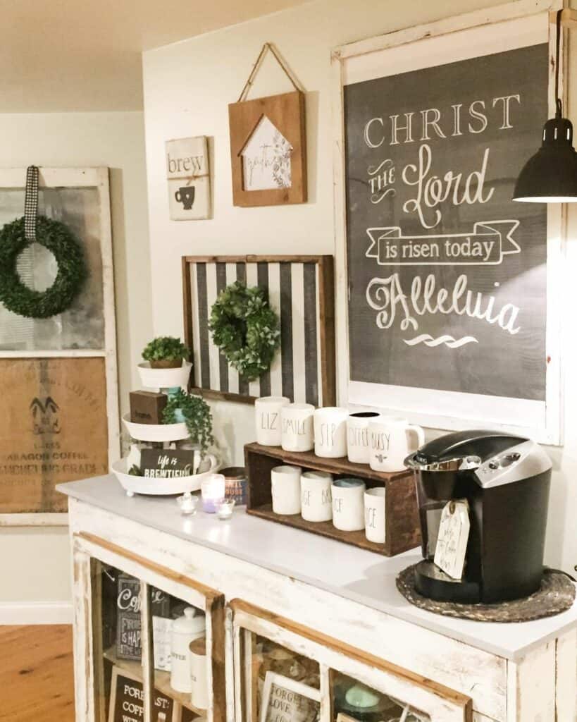 Home Café With Rustic White Cabinet