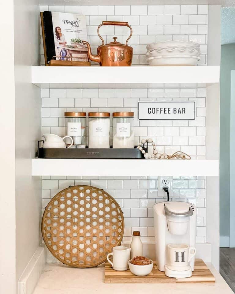 Home Coffee Station With White Subway Tiles