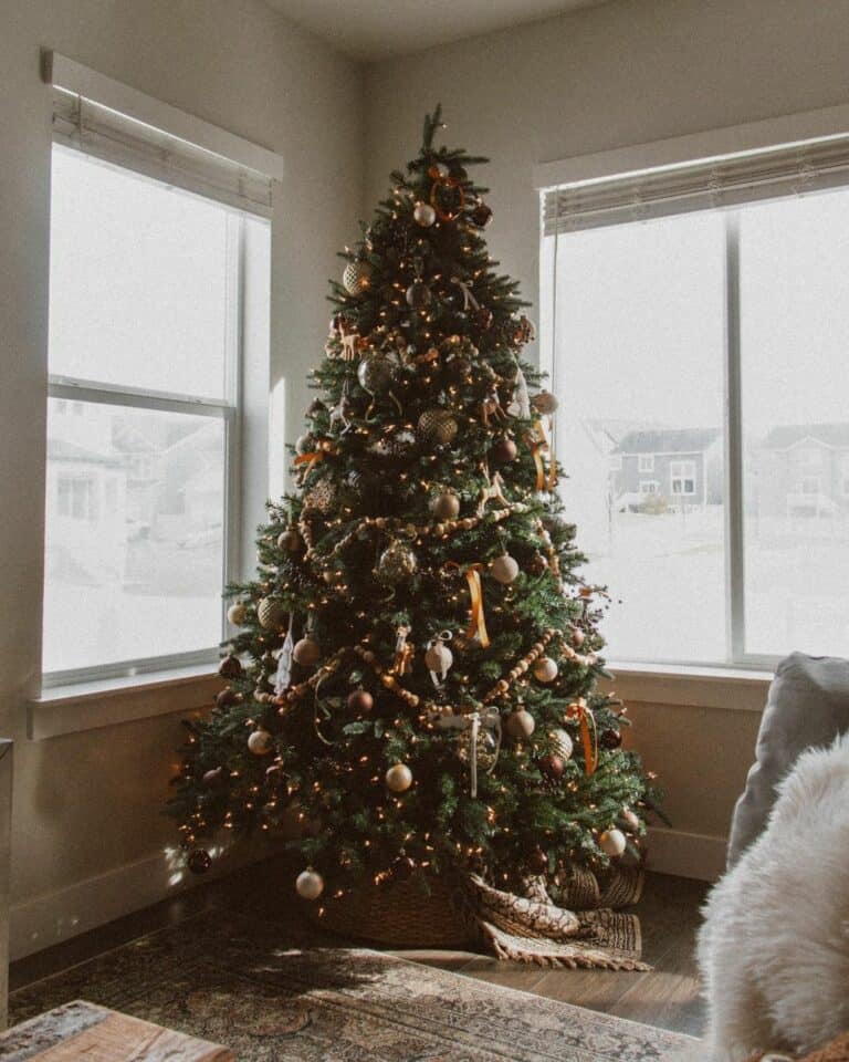 Homey Christmas Tree in Cozy Living Room