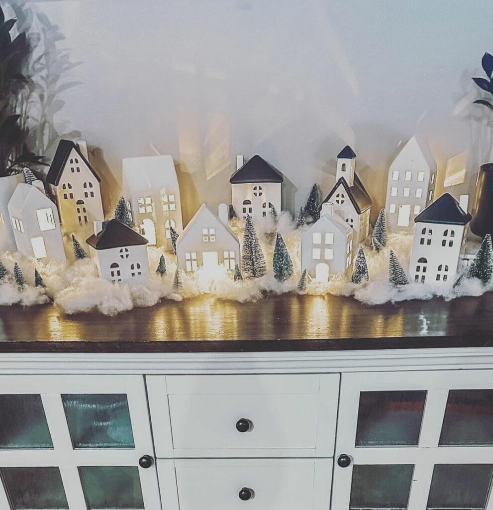Illuminated White Christmas Town Display