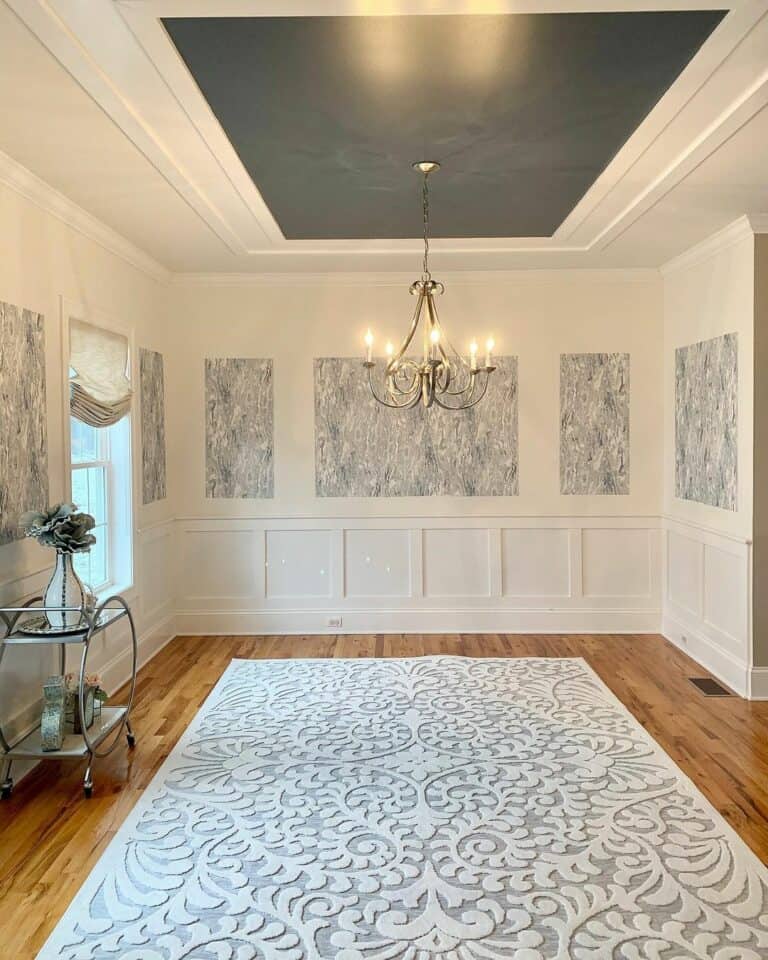 Luxurious White Dining Room With Blue Accents