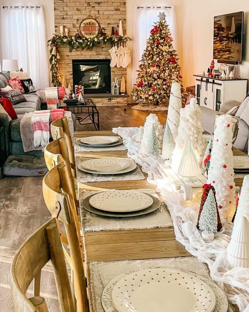 Magical Christmas Table Setting With White Winter Decorations
