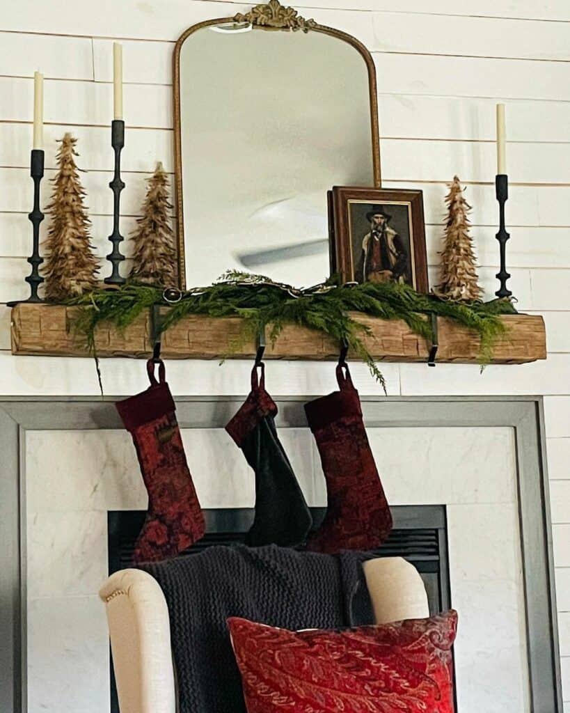 Maroon Christmas Stocking Ideas for a Rustic Mantel