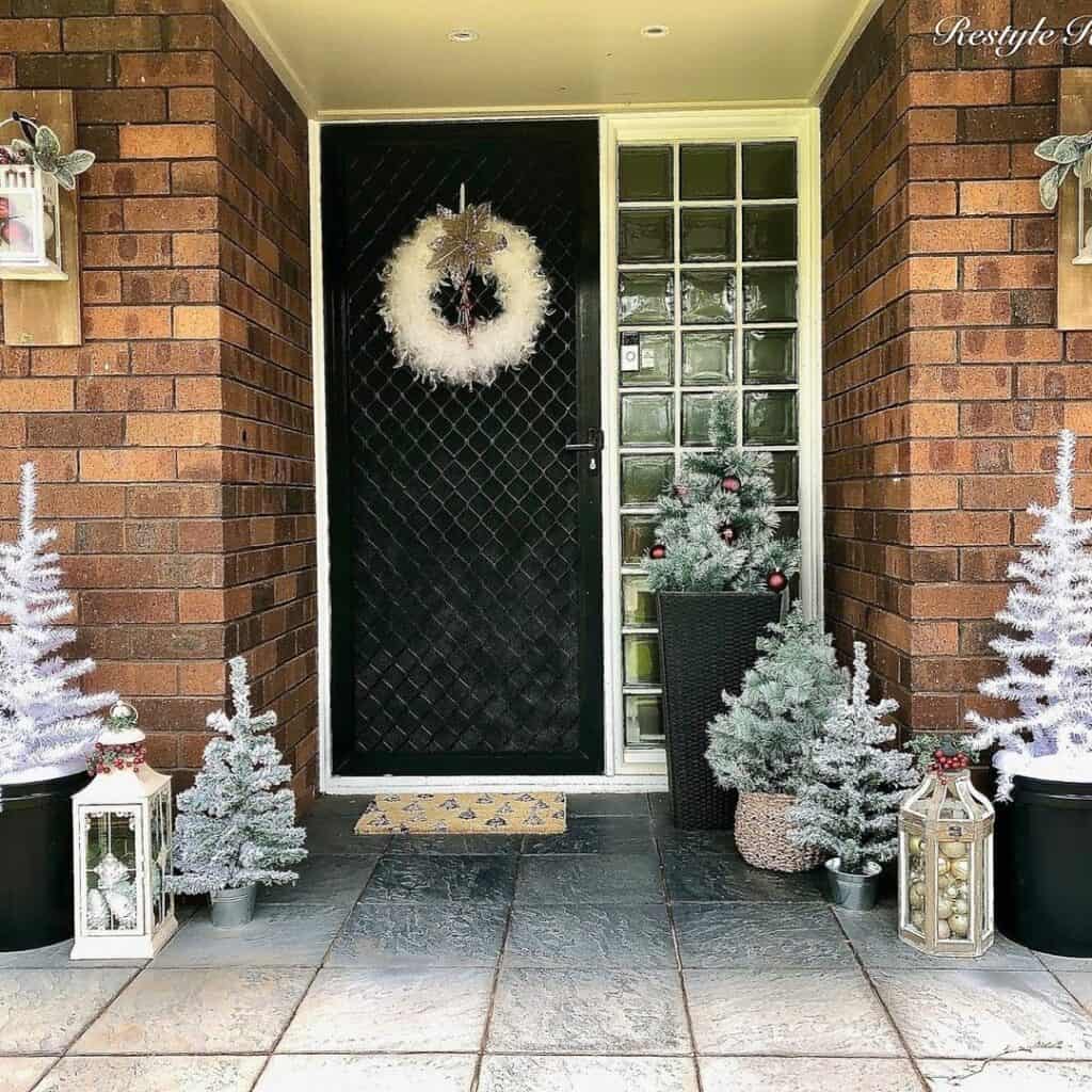 Miniature Christmas Forest and White Door Wreath