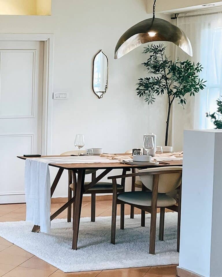 Minimalistic Dining Room With White Table Runner