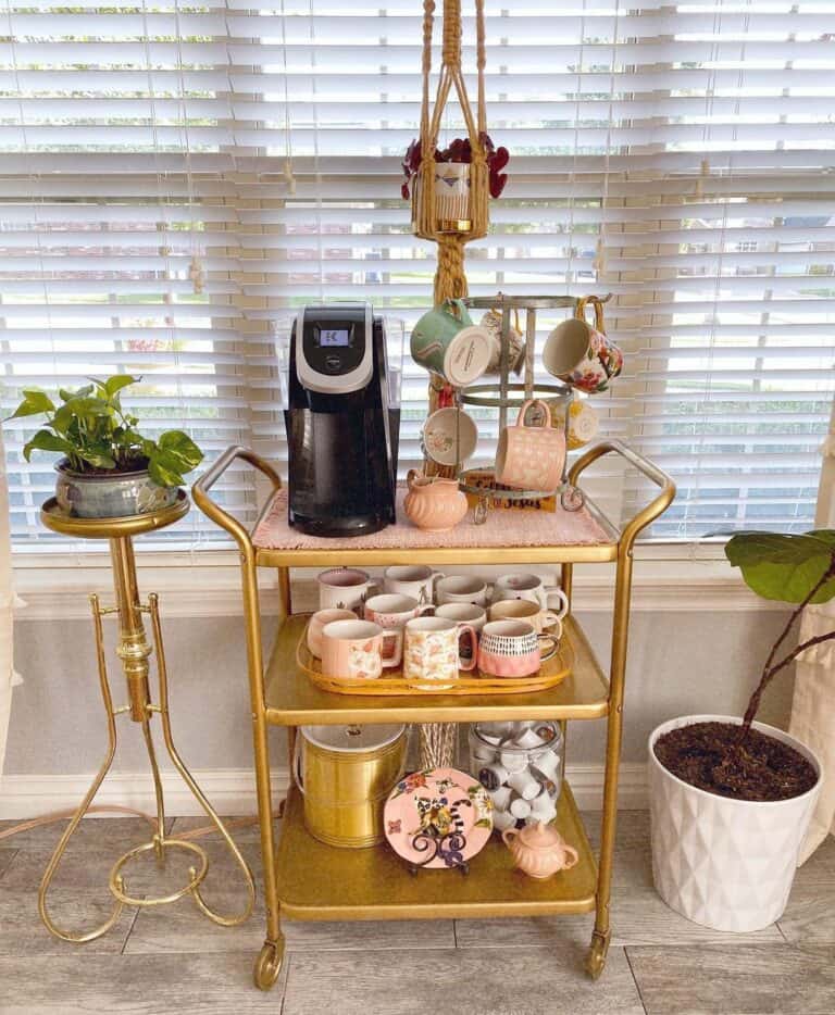 Mobile Coffee Bar on Golden Bar Cart